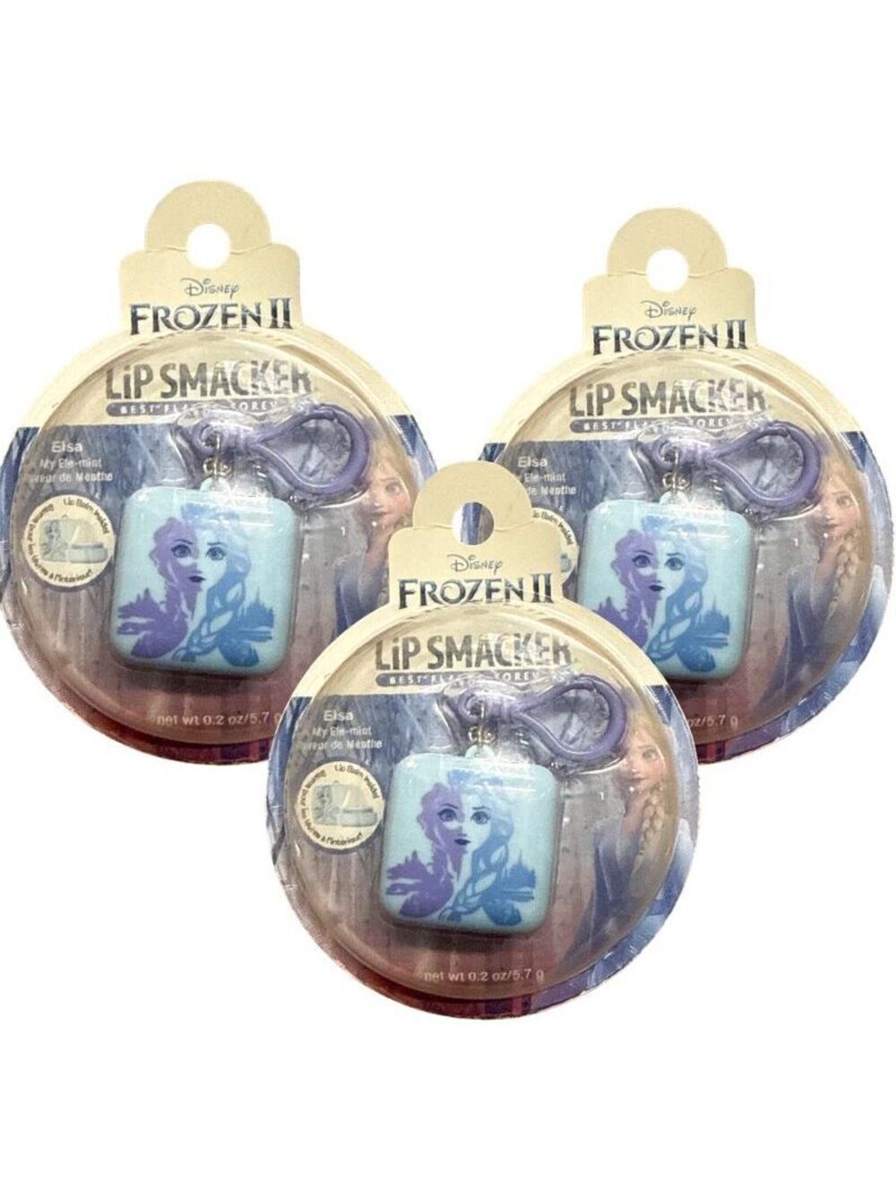 Disney Frozen II Lip Smacker Lip Balm Keychain Anna Elsa 3 Pack New